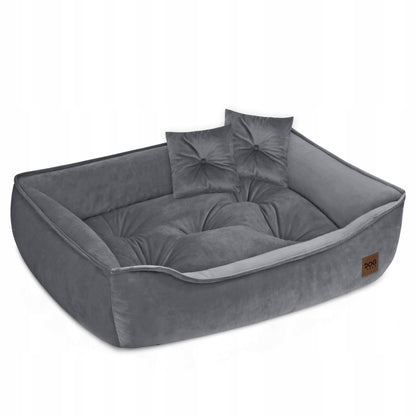Legowisko dla psa kanapa 90x60 cm z welurem velvet i 2 poduszkami, owalne – szare
