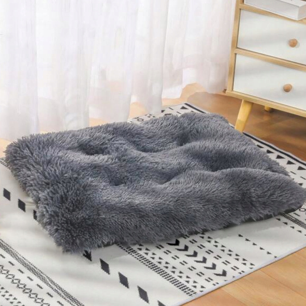 Legowisko dla psa 120x70 cm pluszowe shaggy, antypoślizgowe, dla dużego psa – szare