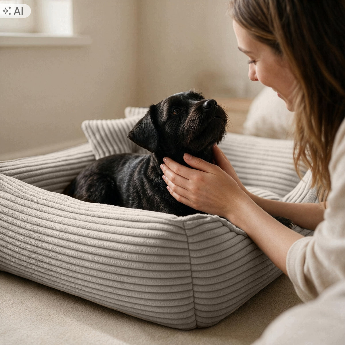 Legowisko dla psa sofa 70 x 50 cm z poduszkami, owalne, poliester – beżowe