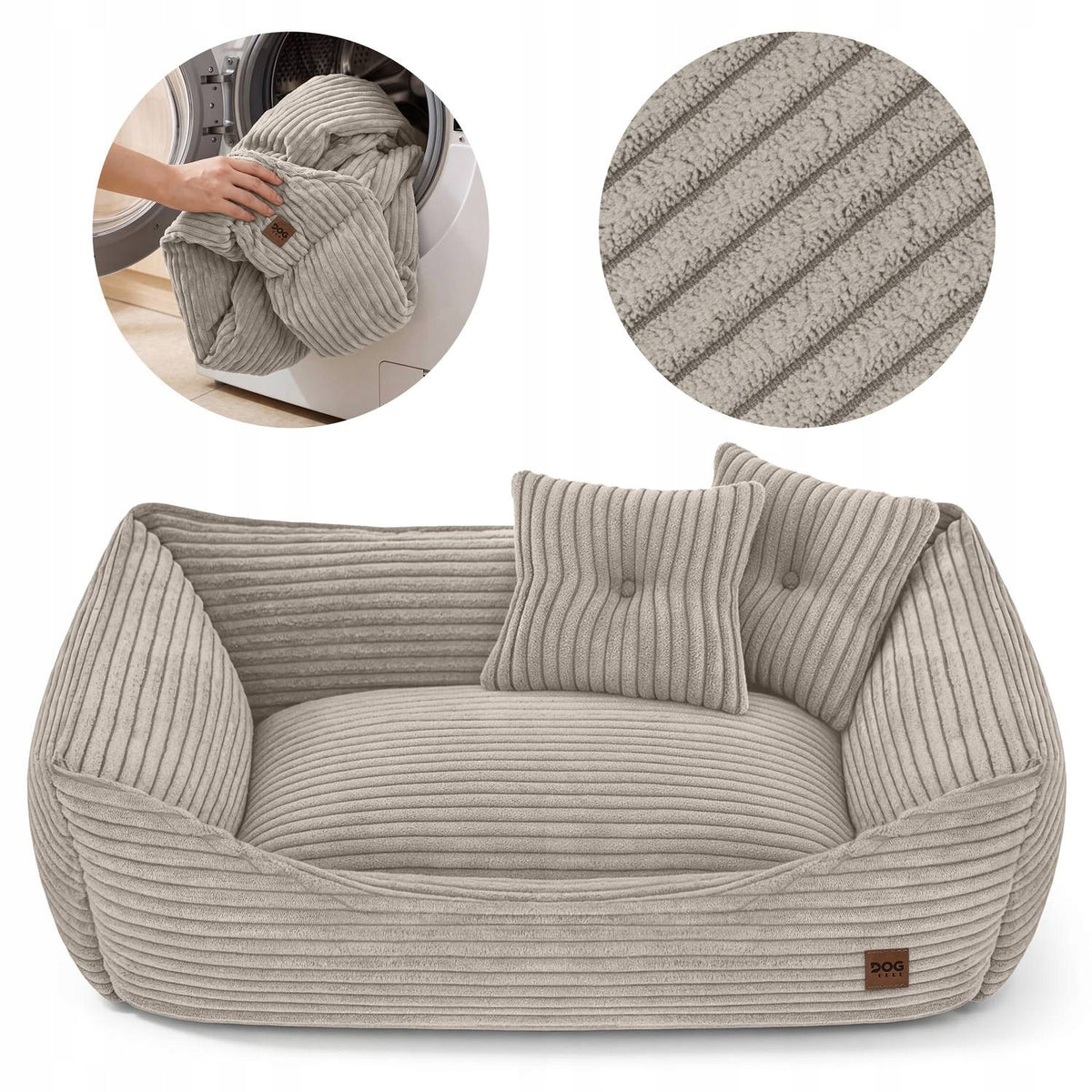 Legowisko dla psa sofa 70 x 50 cm z poduszkami, owalne, poliester – beżowe