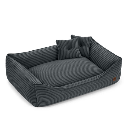 Legowisko dla psa sofa 90 x 60 cm z poduszkami, ściągany pokrowiec – owalne, szare