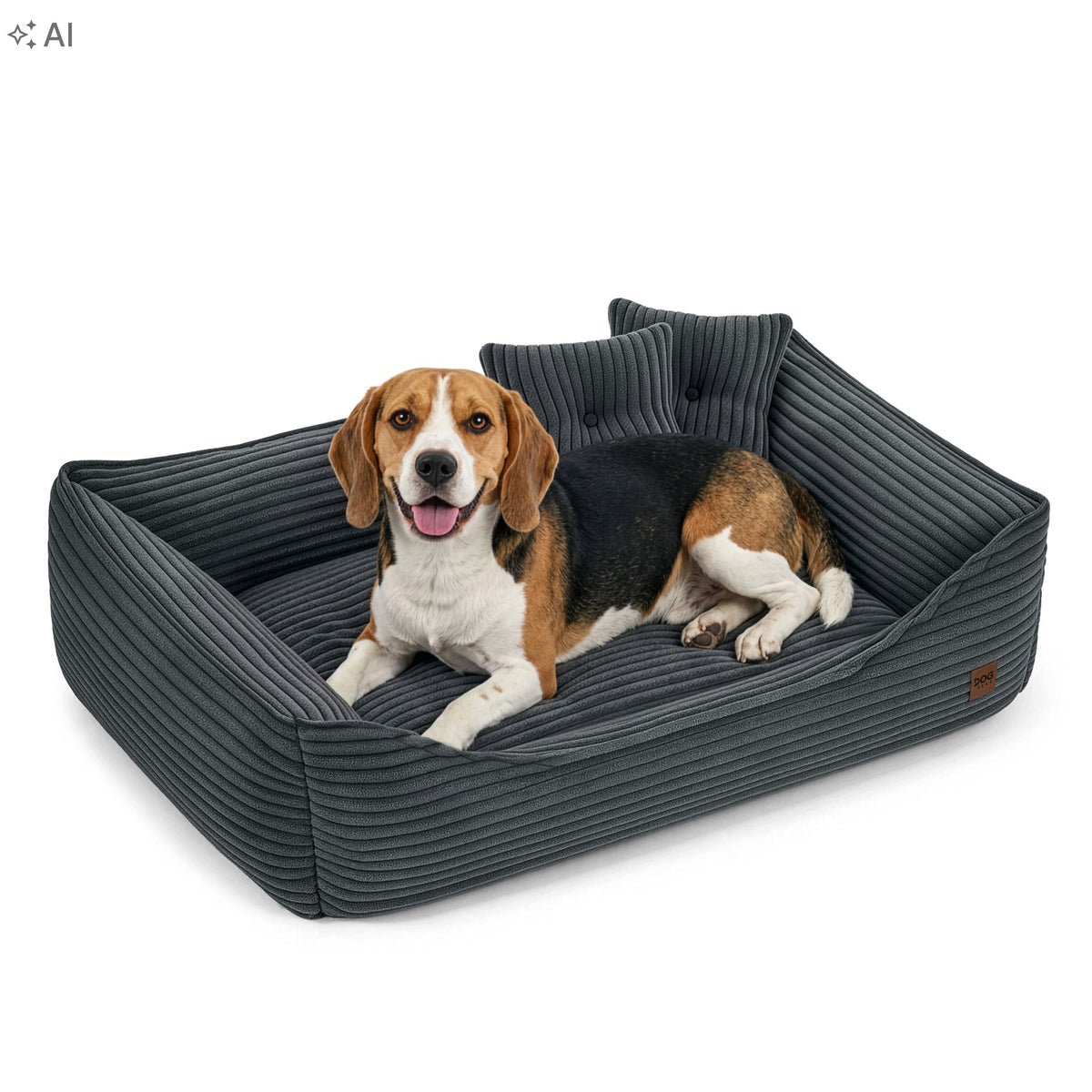 Legowisko dla psa sofa 90 x 60 cm z poduszkami, ściągany pokrowiec – owalne, szare
