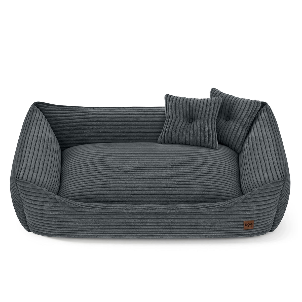 Legowisko dla psa sofa 90 x 60 cm z poduszkami, ściągany pokrowiec – owalne, szare
