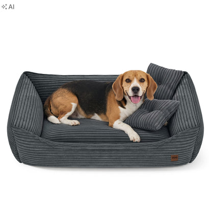 Legowisko dla psa sofa 90 x 60 cm z poduszkami, ściągany pokrowiec – owalne, szare