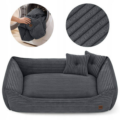 Legowisko dla psa sofa 90 x 60 cm z poduszkami, ściągany pokrowiec – owalne, szare