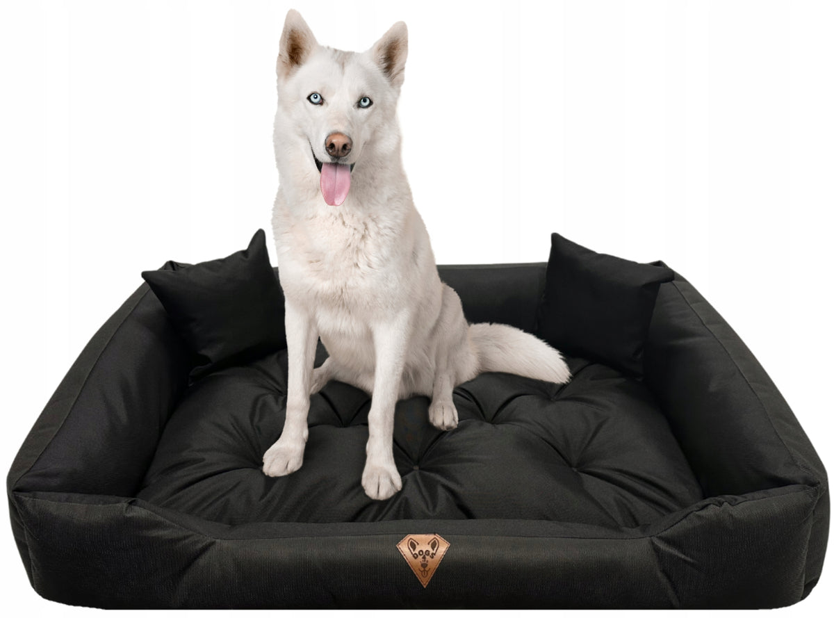 Dogs4Life Legowisko dla dużego psa 115x95 cm wodoodporne z codury, z poduszkami – czarne