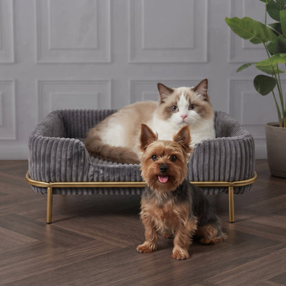 Legowisko sofa dla psa i kota 55x35 cm sztruksowe na złotym stelażu – szare