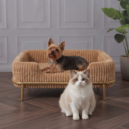 Legowisko sofa dla psa i kota 55x35 cm, sztruksowe, na złotym stelażu – brązowe