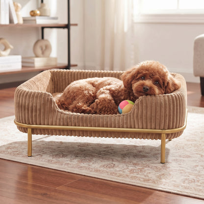 Legowisko sofa dla psa i kota 55x35 cm, sztruksowe, na złotym stelażu – brązowe