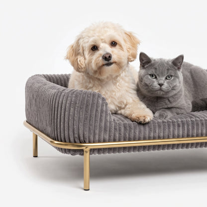 Legowisko sofa dla psa i kota 55x35 cm sztruksowe na złotym stelażu – szare
