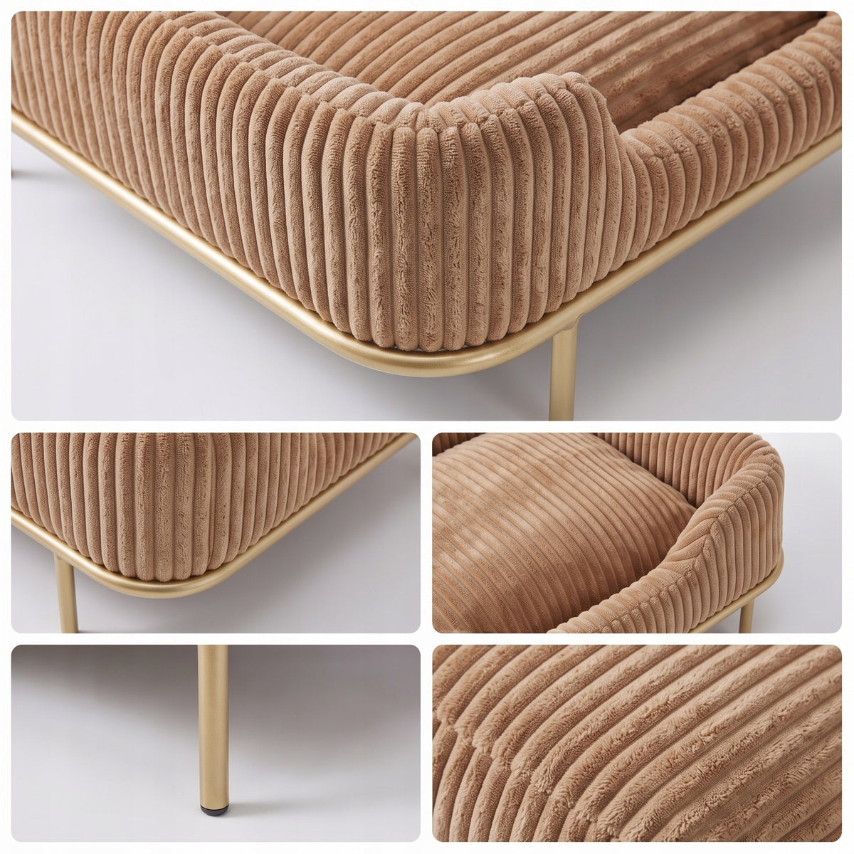 Legowisko sofa dla psa i kota 55x35 cm, sztruksowe, na złotym stelażu – brązowe