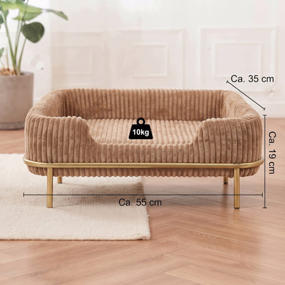 Legowisko sofa dla psa i kota 55x35 cm, sztruksowe, na złotym stelażu – brązowe