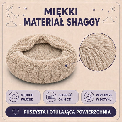 Legowisko norka dla psa 80 cm 2 w 1, pluszowe shaggy, zdejmowany pokrowiec – beżowe