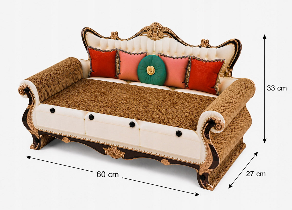 Drapak legowisko dla kota 3w1 w kształcie sofy, tektura falista 60 × 27 × 33 cm – biały