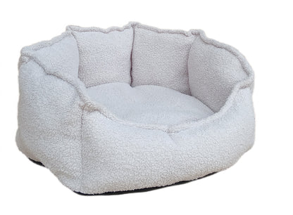 Legowisko gniazdko dla psa i kota 50 cm, boucle, burty 21 cm, rozmiar S – ecru
