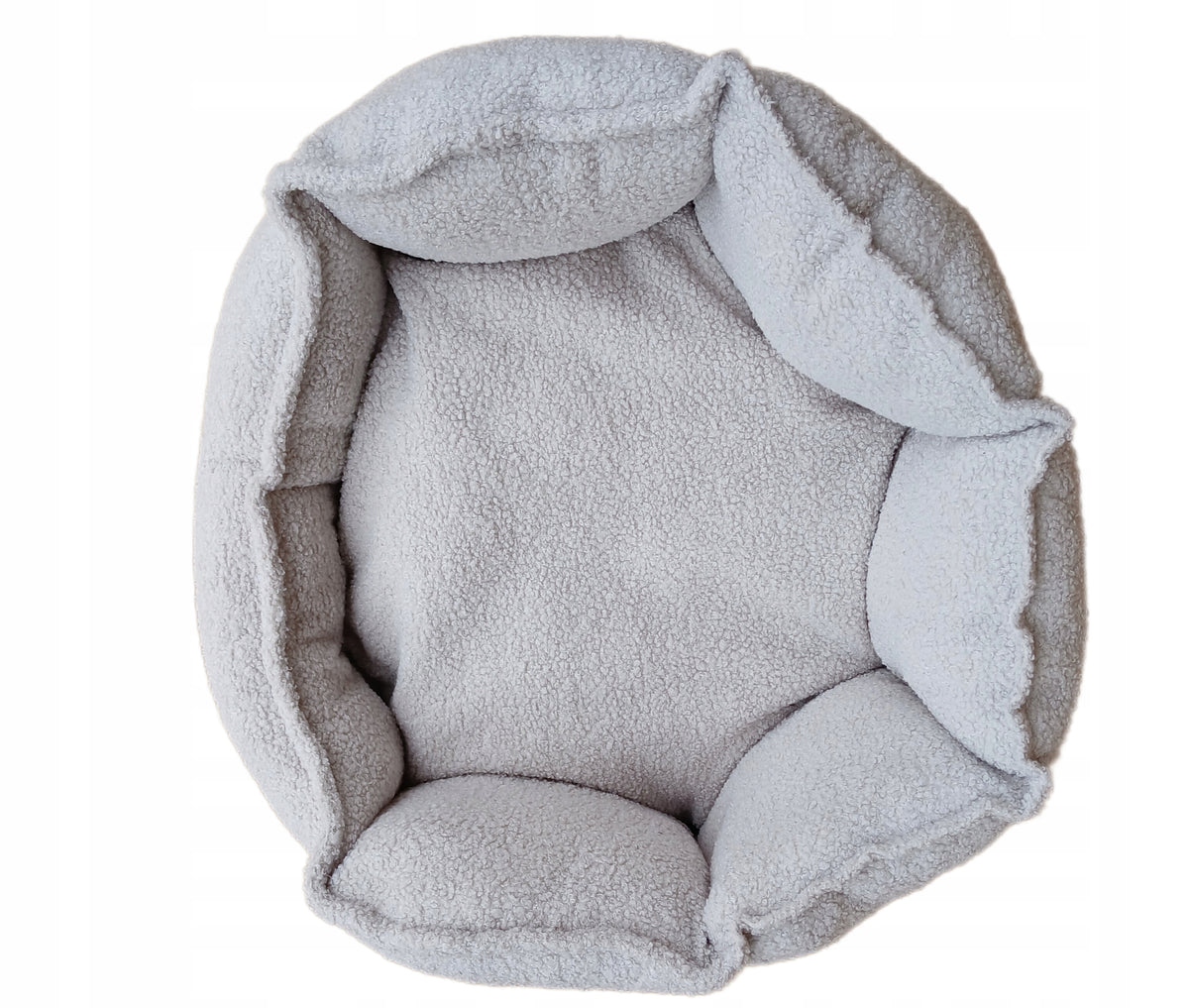 Legowisko gniazdko dla psa i kota 50 cm, boucle, burty 21 cm, rozmiar S – ecru