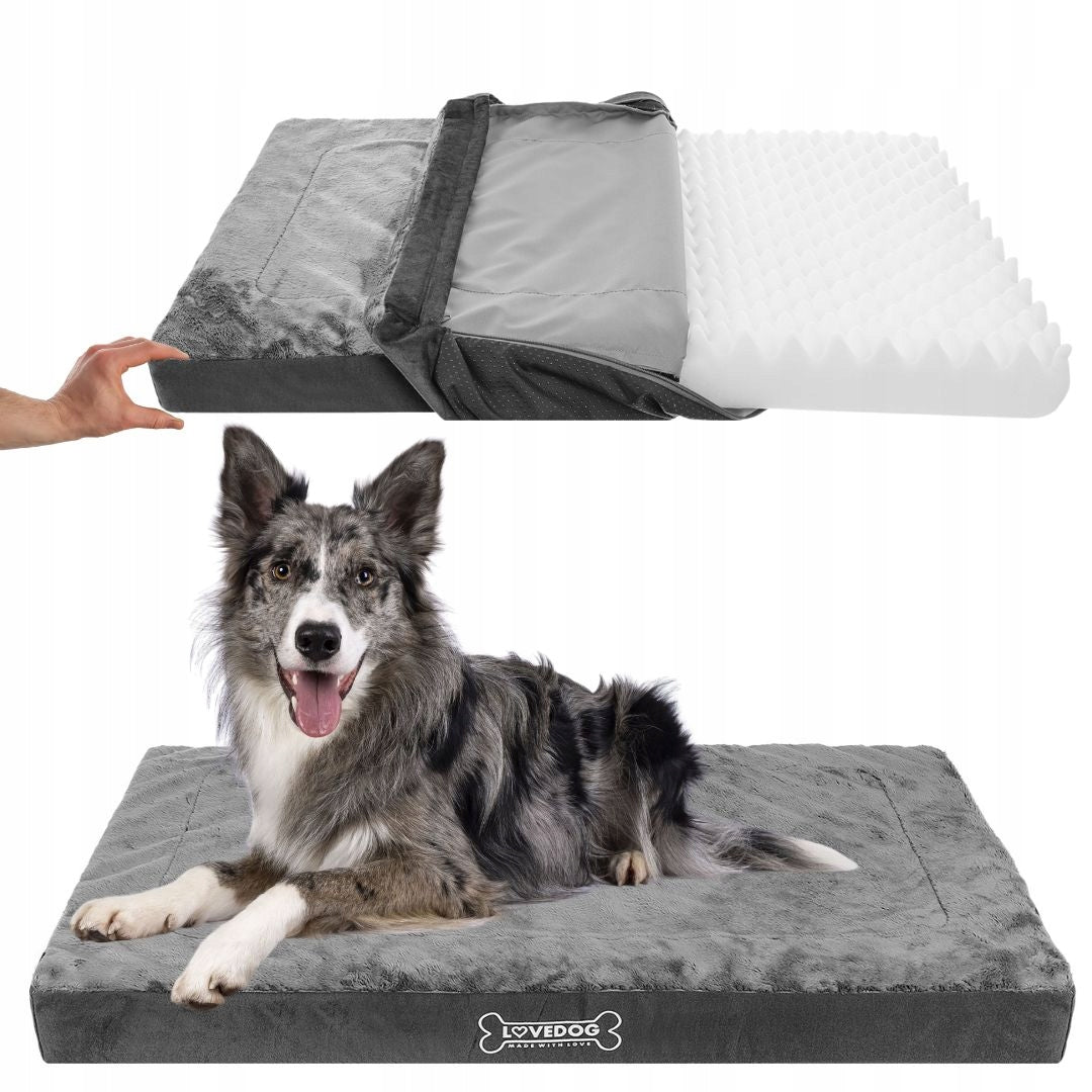 Lovedog Legowisko ortopedyczne dla psa 90x60 cm, pianka Egg, do 25 kg – szare