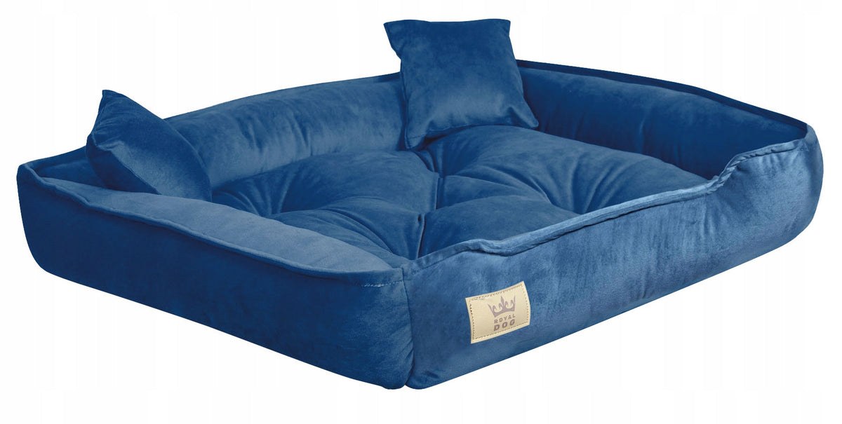 Royal Dog Legowisko dla psa welurowe 100x75 cm z poduszkami, rozmiar L – niebieskie