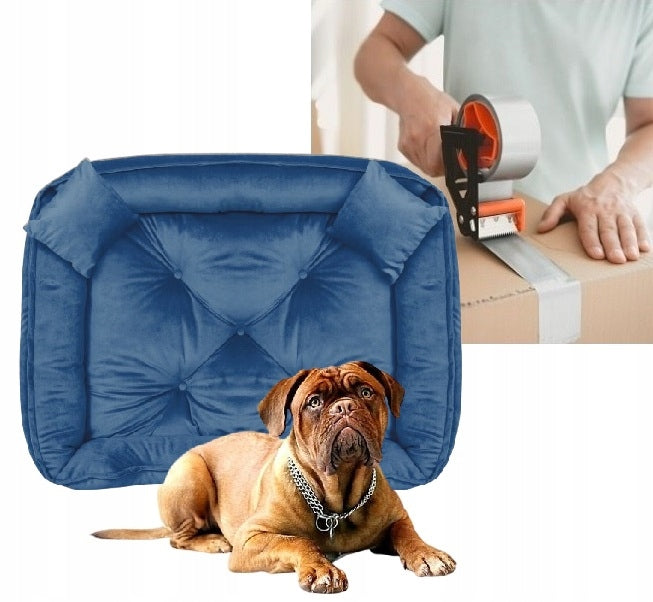 Royal Dog Legowisko dla psa welurowe 100x75 cm z poduszkami, rozmiar L – niebieskie