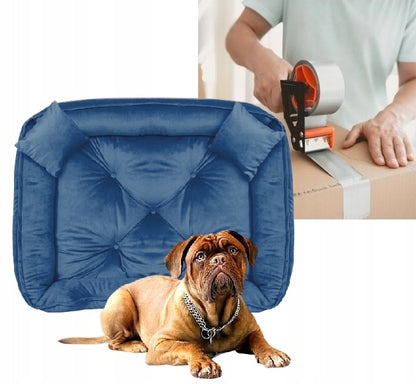 Royal Dog Legowisko dla psa welurowe 100x75 cm z poduszkami, rozmiar L – niebieskie