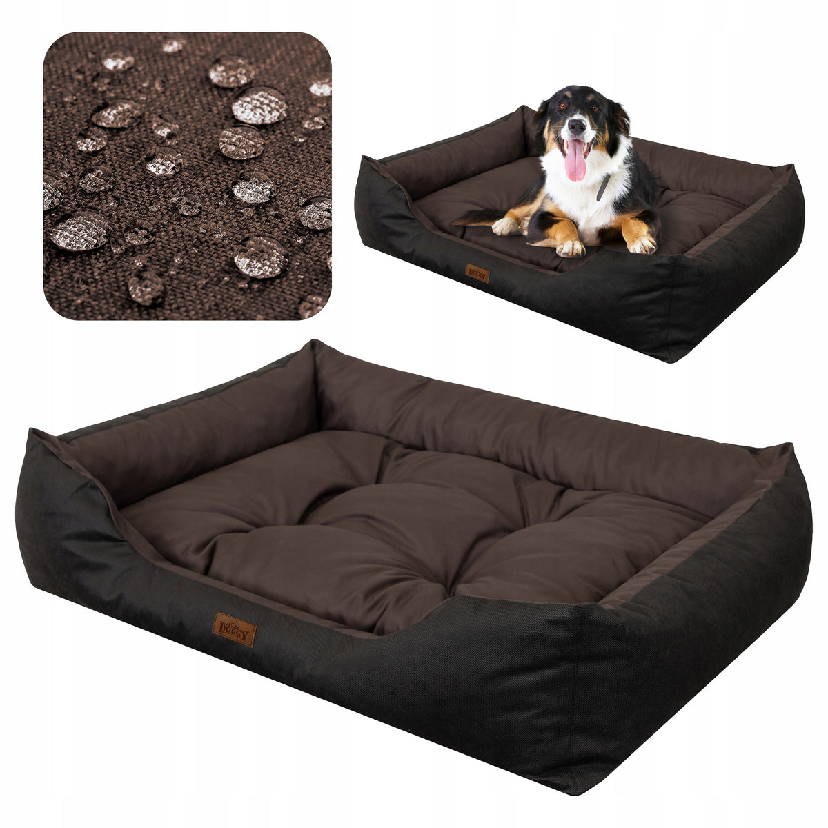 Doggy Puffy legowisko dla dużego psa XL 92x73 cm, wodoodporne z wyjmowanym materacem – brązowe