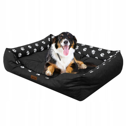 Doggy Puffy legowisko dla dużego psa XXL 114x84 cm wodoodporne z materacem – czarne w łapki