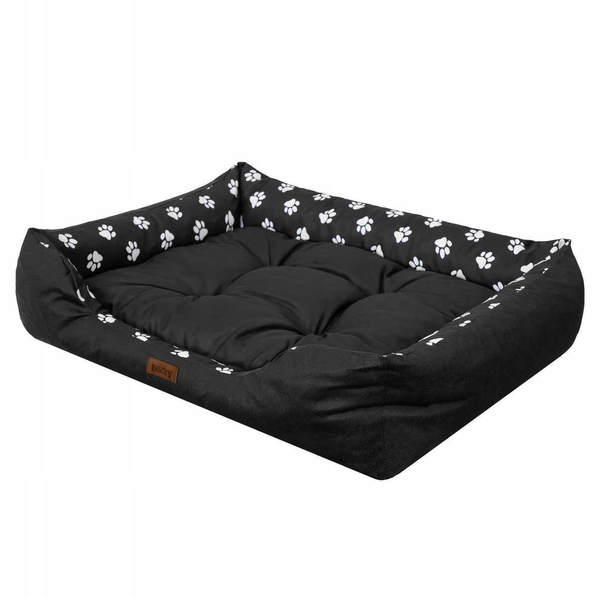 Doggy Puffy legowisko dla dużego psa XXL 114x84 cm wodoodporne z materacem – czarne w łapki