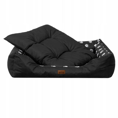Doggy Puffy legowisko dla dużego psa XXL 114x84 cm wodoodporne z materacem – czarne w łapki