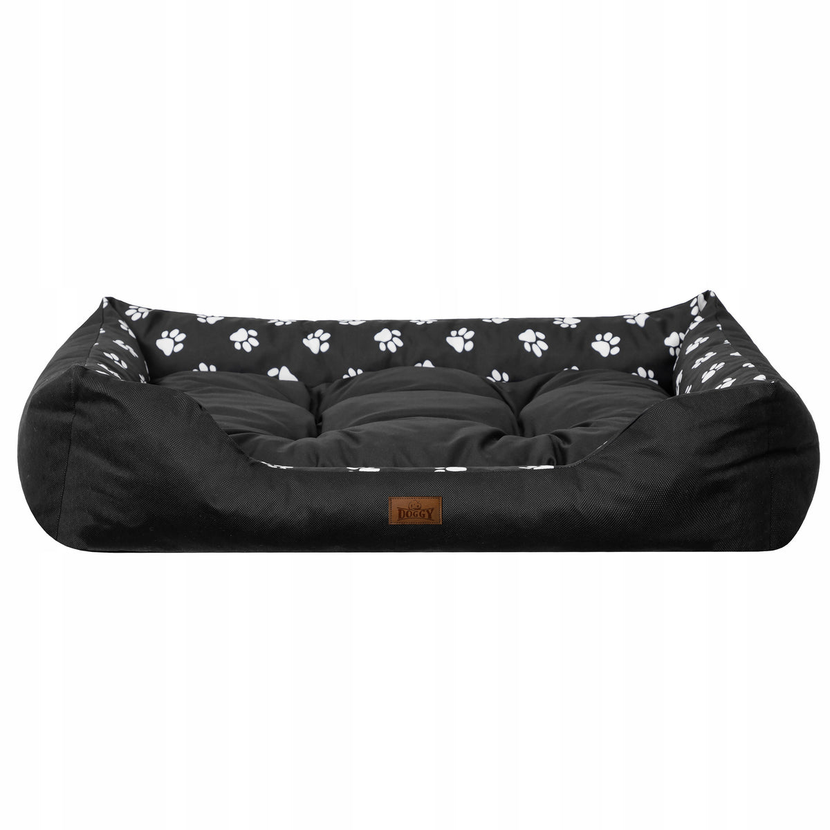 Doggy Puffy legowisko dla dużego psa XXL 114x84 cm wodoodporne z materacem – czarne w łapki