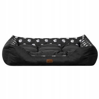 Doggy Puffy legowisko dla dużego psa XXL 114x84 cm wodoodporne z materacem – czarne w łapki