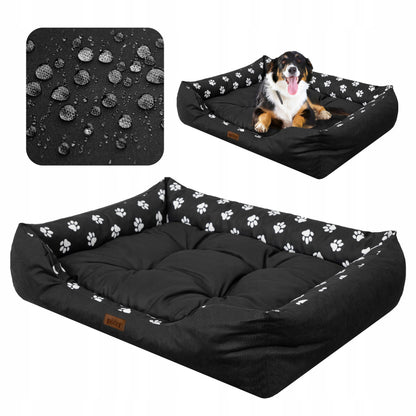 Doggy Puffy legowisko dla dużego psa XXL 114x84 cm wodoodporne z materacem – czarne w łapki