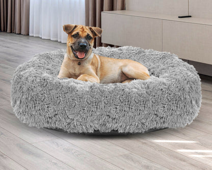 Legowisko dla psa i kota okrągłe 80 cm pluszowe shaggy, rozmiar L – jasnoszare