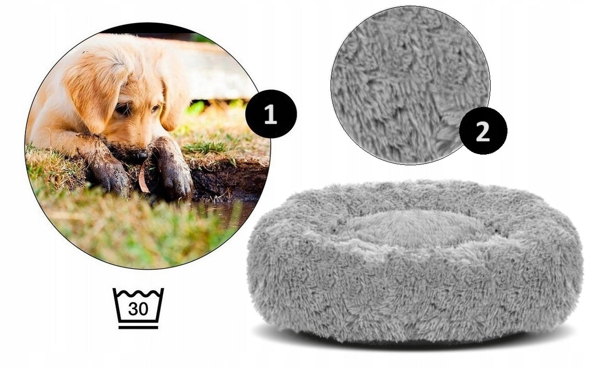 Legowisko dla psa i kota okrągłe 80 cm pluszowe shaggy, rozmiar L – jasnoszare