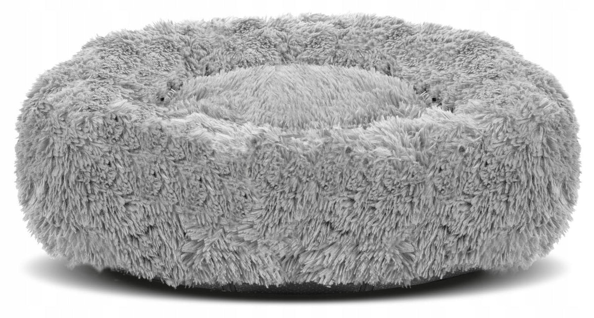 Legowisko dla psa i kota okrągłe 80 cm pluszowe shaggy, rozmiar L – jasnoszare
