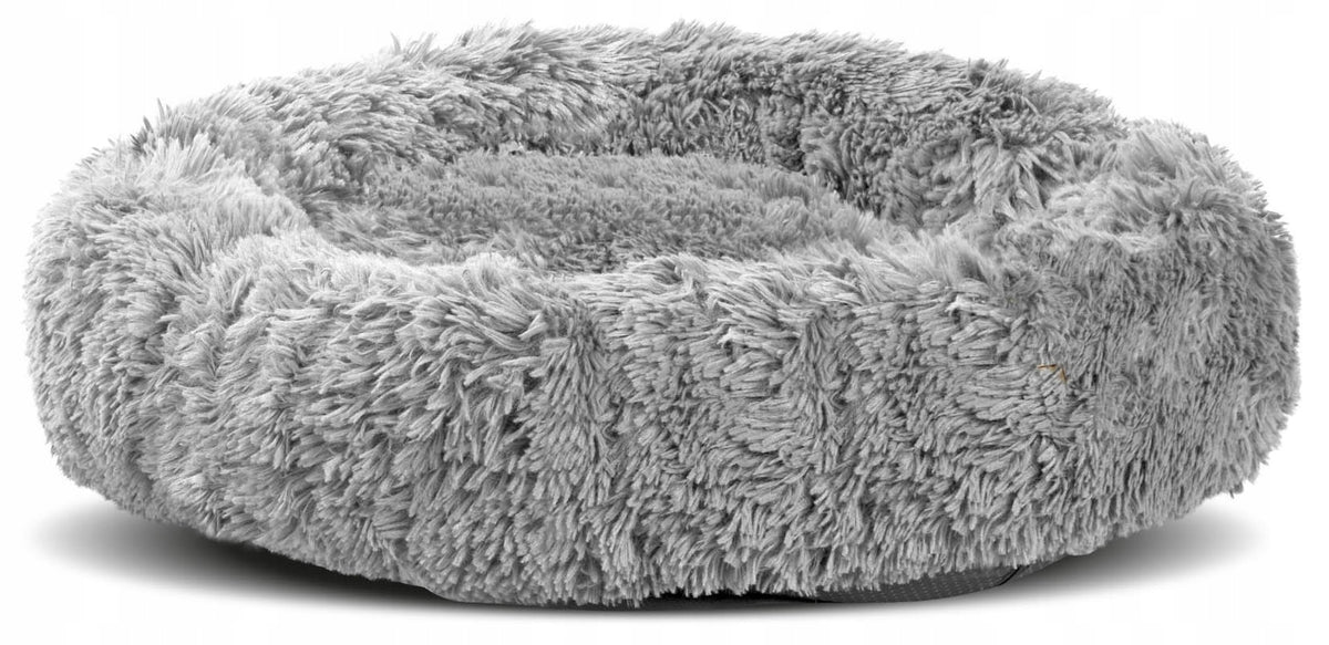 Legowisko dla psa i kota okrągłe 80 cm pluszowe shaggy, rozmiar L – jasnoszare