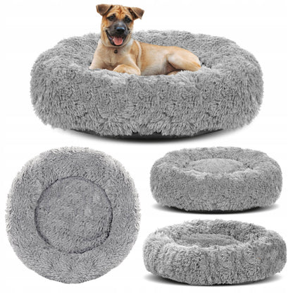 Legowisko dla psa i kota okrągłe 80 cm pluszowe shaggy, rozmiar L – jasnoszare
