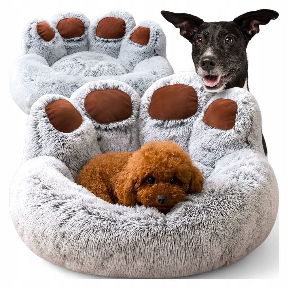 KANZA Legowisko dla psa i kota 45 cm shaggy, miękki plusz, owalne do 12 kg – szare