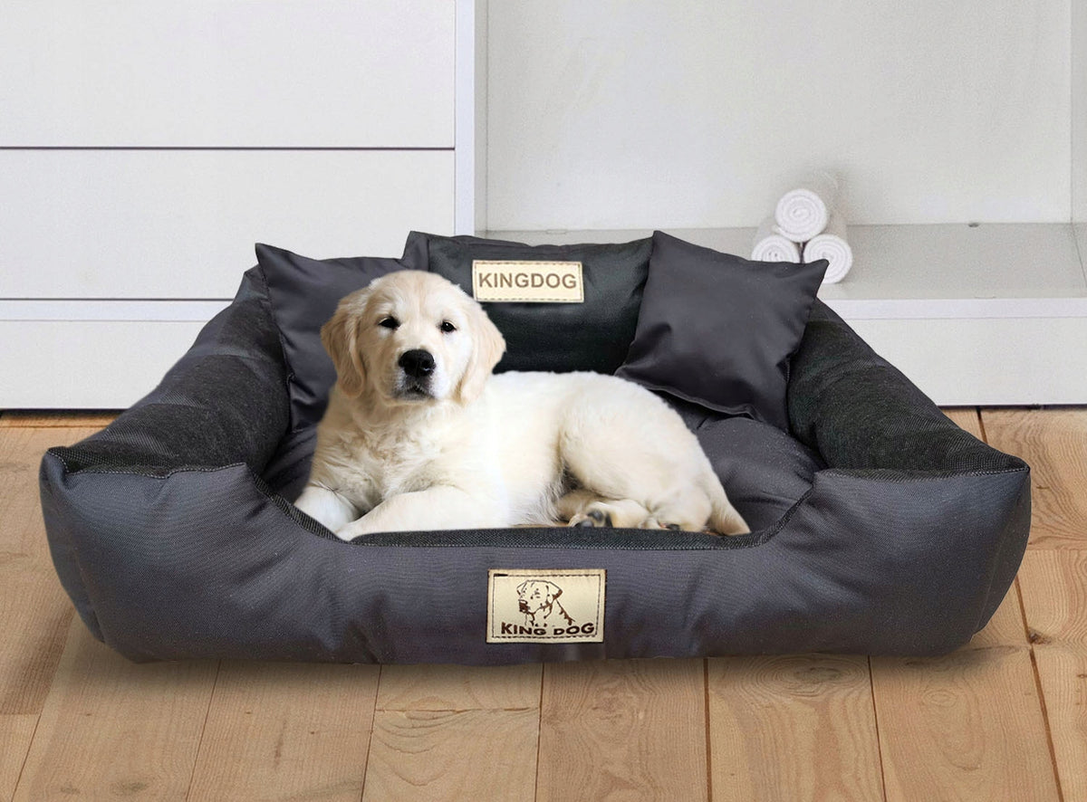 King Dog Legowisko dla psa 115 x 95 cm wodoodporne z imieniem pupila, rozmiar XL – czarne