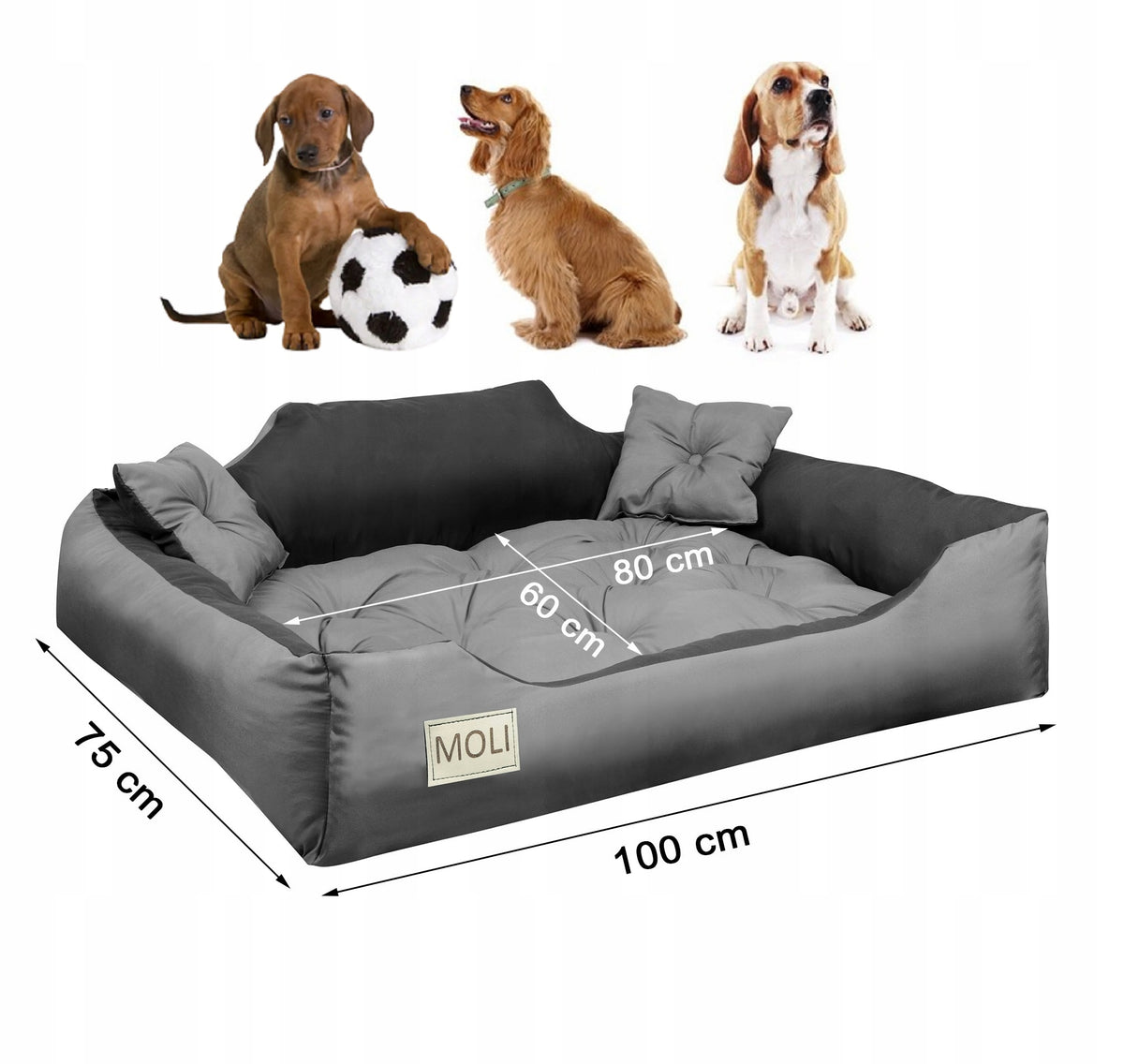 Legowisko dla psa kanapa L 100x75 cm z mikrofibry z imieniem i 2 poduszkami – czarne