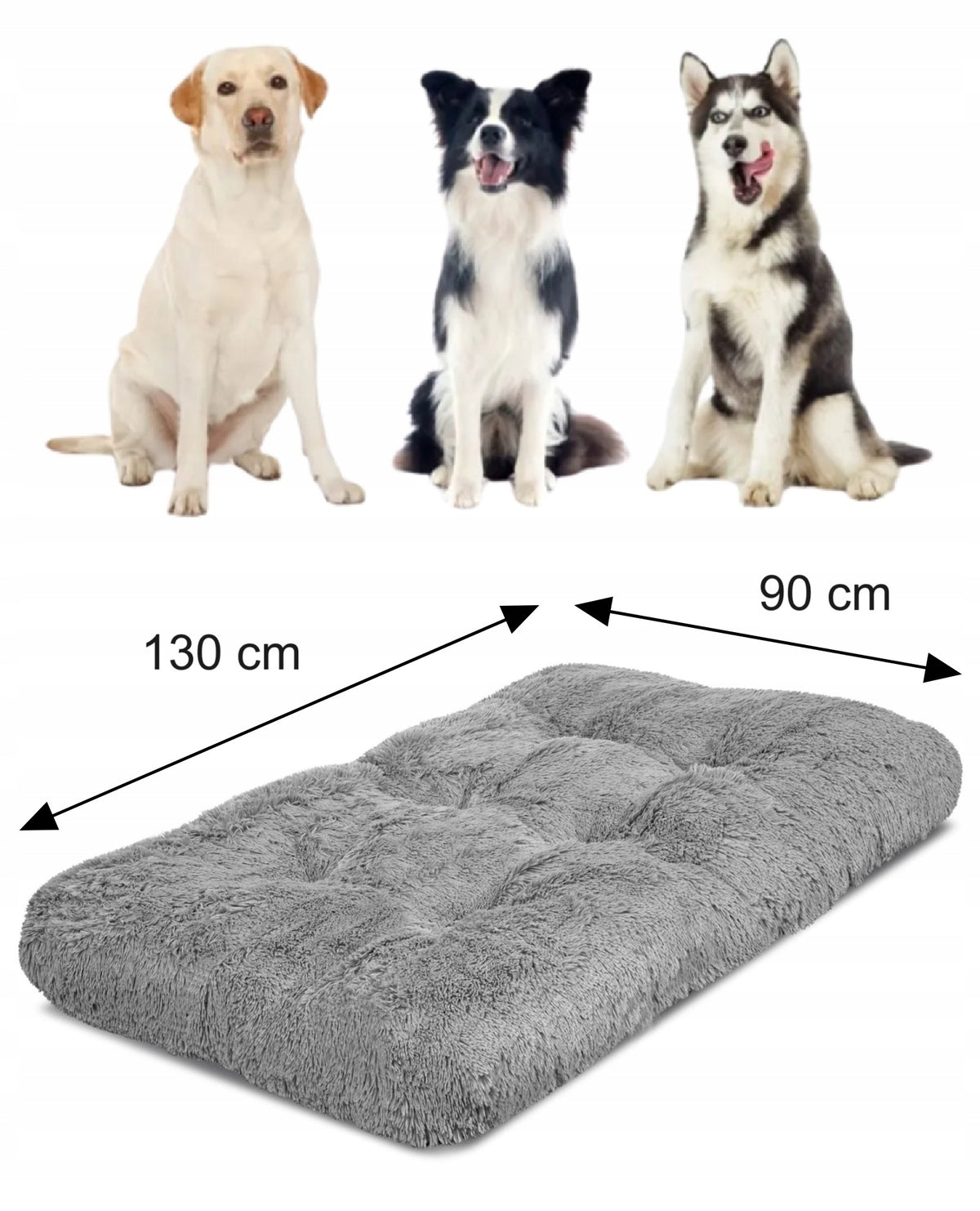 Legowisko dla psa shaggy XL 130x90 cm pluszowe, antypoślizgowe, dla dużych psów – jasnoszare