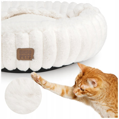Enso Pets Legowisko dla kota z kapturem 50,8 cm, pluszowe, antypoślizgowe – beżowe