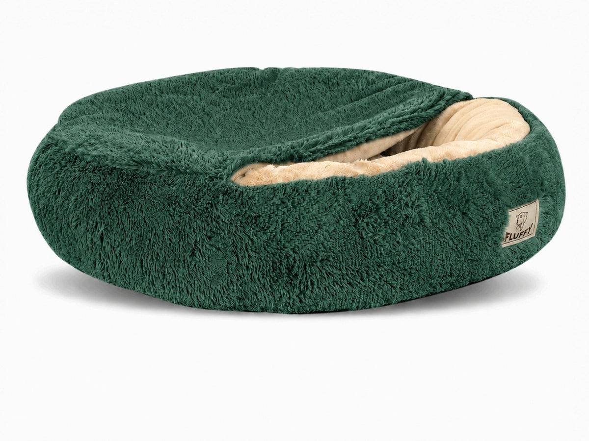 Legowisko dla psa z daszkiem 60 cm, pluszowe shaggy, dla małego psa – zielone