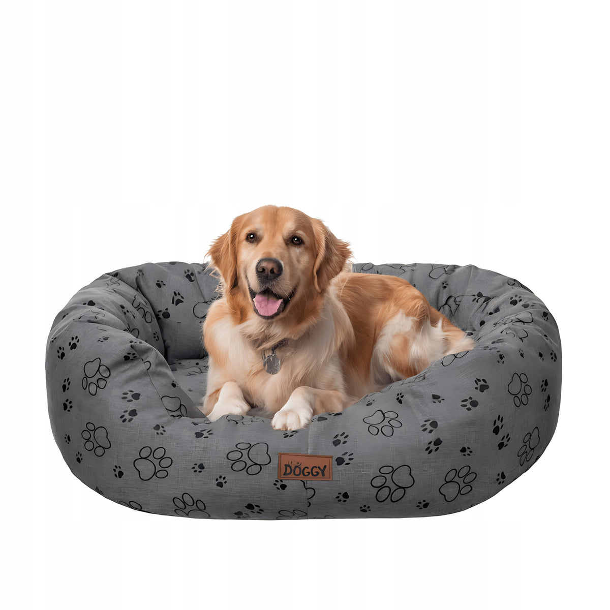 Doggy Legowisko dla dużego psa XXL 114x94 cm owalne, wodoodporne, wyjmowany materac – szare