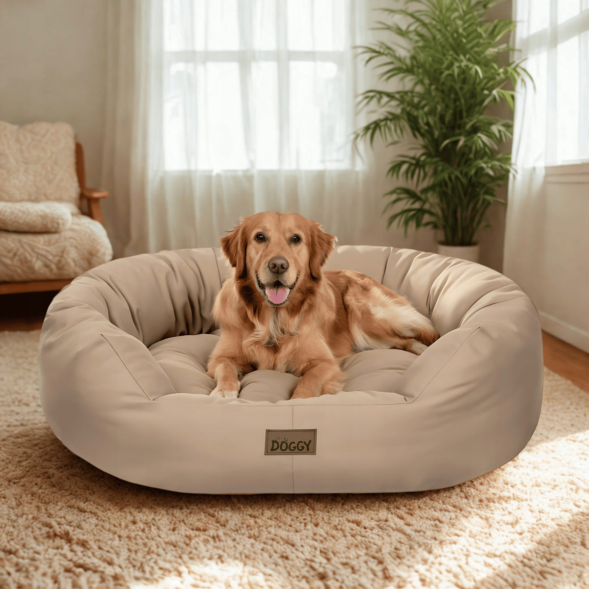 Doggy Legowisko dla dużego psa XXL 114x94 cm z wyjmowanym materacem, wodoodporne – beżowe