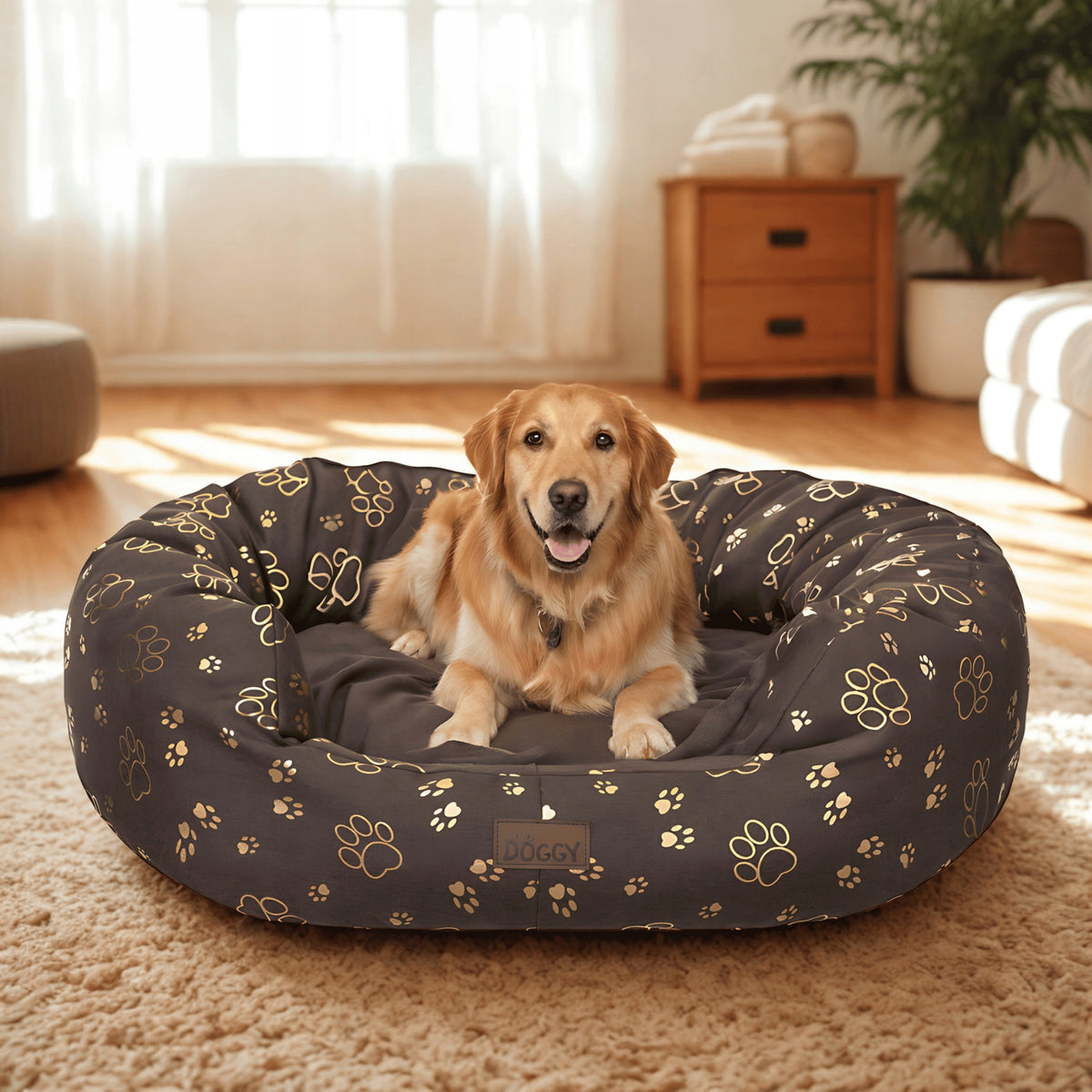 Doggy Legowisko dla dużego psa XXL 114x94 cm wodoodporne, z wyjmowanym materacem – brązowe