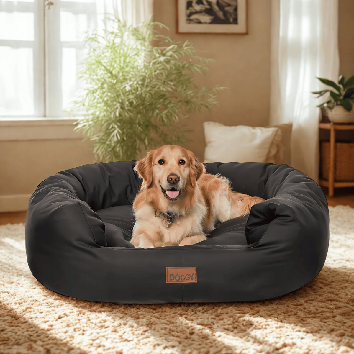 Doggy Legowisko dla dużego psa XXL 114x94 cm wodoodporne z wyjmowanym materacem – czarne