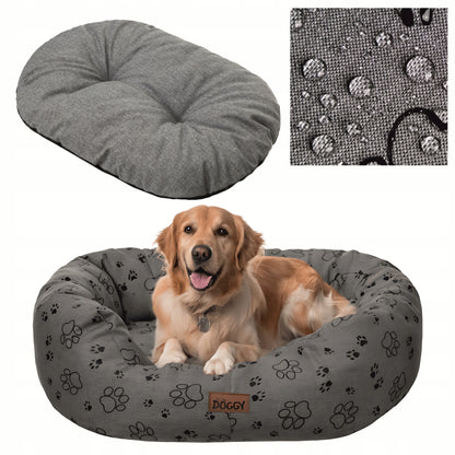 Doggy Legowisko dla dużego psa XXL 114x94 cm owalne, wodoodporne, wyjmowany materac – szare