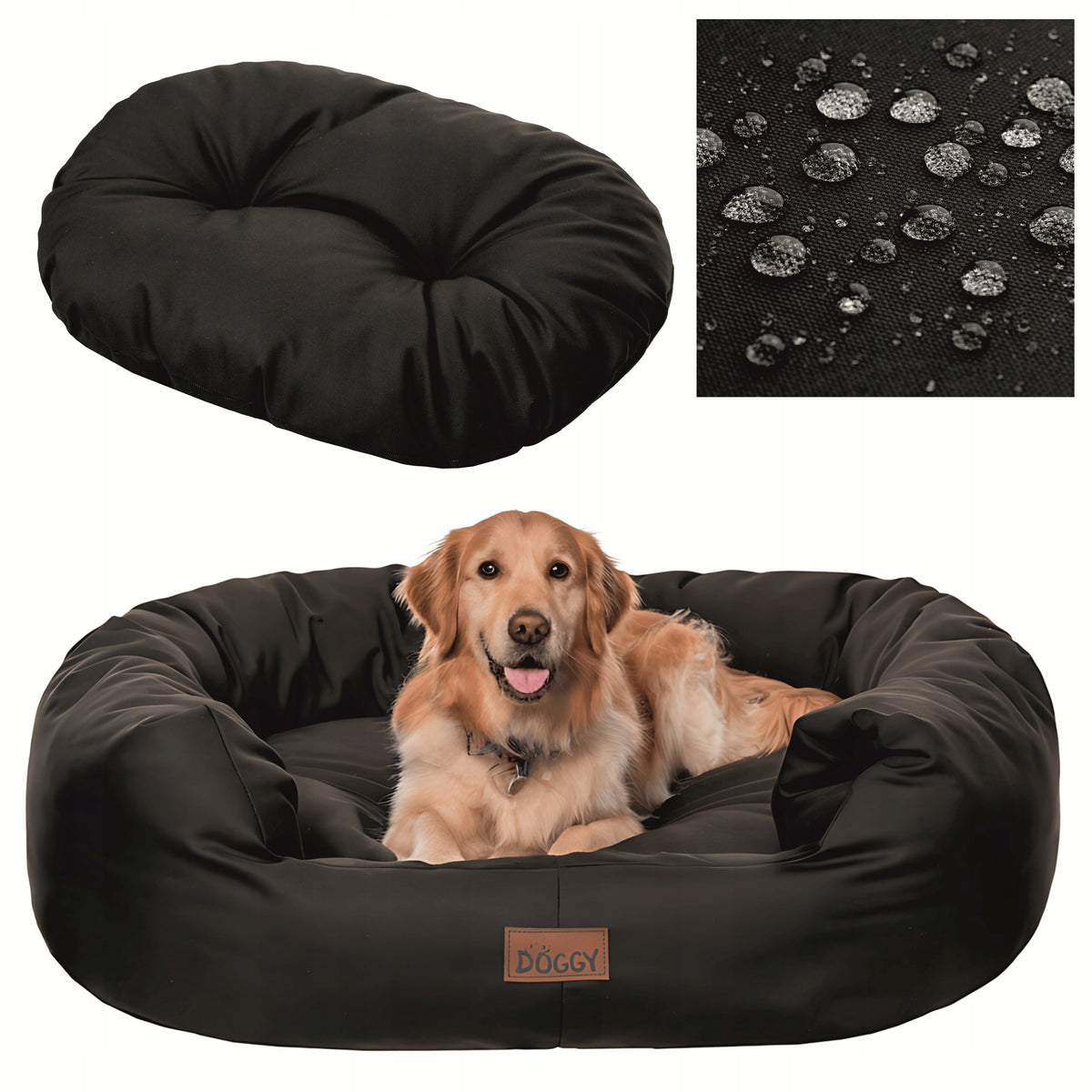 Doggy Legowisko dla dużego psa XXL 114x94 cm wodoodporne z wyjmowanym materacem – czarne