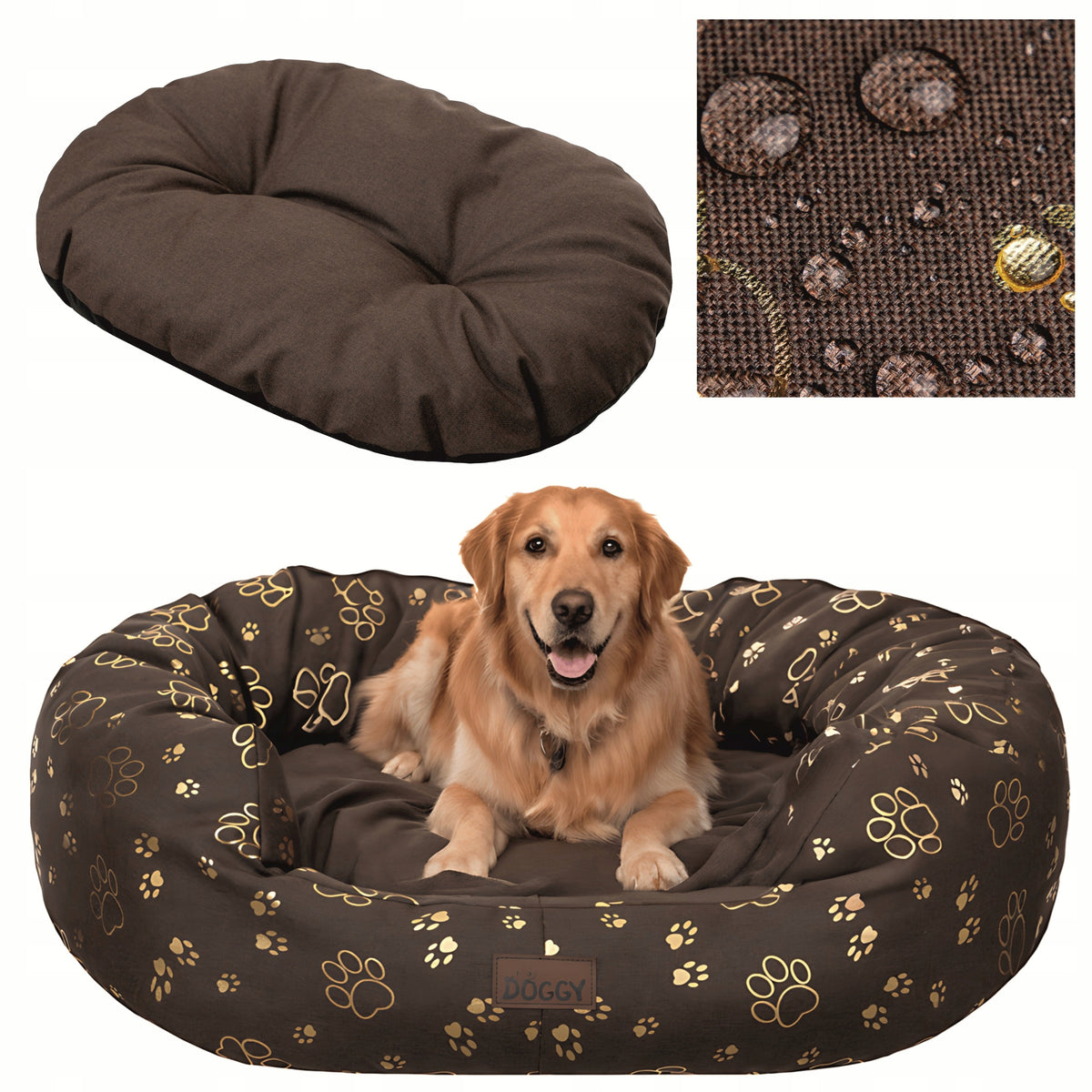 Doggy Legowisko dla dużego psa XXL 114x94 cm wodoodporne, z wyjmowanym materacem – brązowe