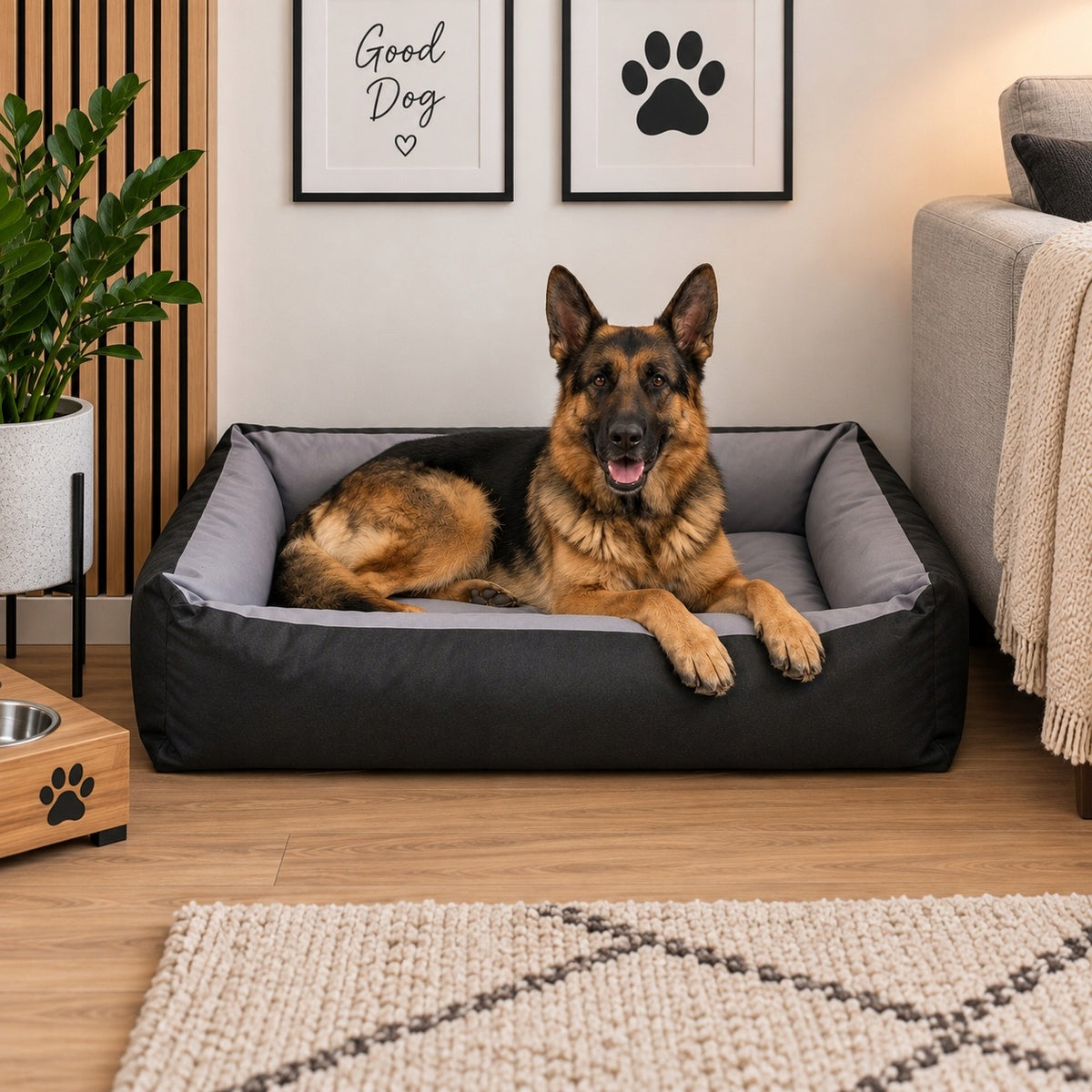 Legowisko dla dużego psa 120 x 90 cm wodoodporne, kanapa z wyjmowaną poduszką – szare